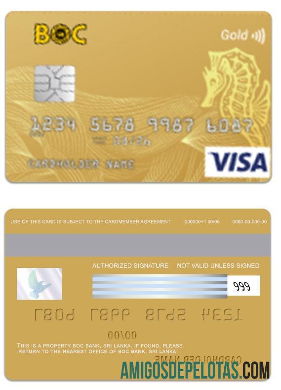 Cartão Visa Gold do Banco BOC do Sri Lanka exemplo